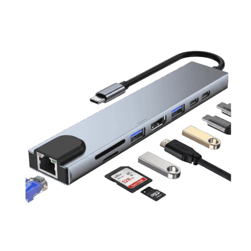 Hub USB-C 10 en 1 con HDMI, Red, 4 USB, 2 USB-C, SD y microSD