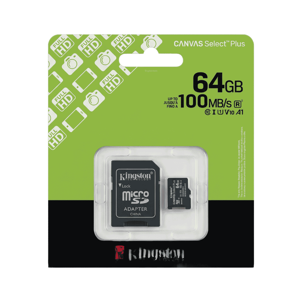 Memoria Micro SD Kingston 64GB Clase 10 Canvas Select Plus con Adaptador