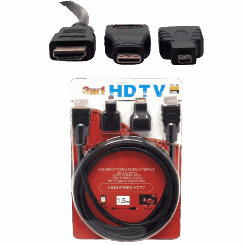 Cable HDMI 3 en 1 de 1,5 m con Adaptadores Mini HDMI y Micro HDMI