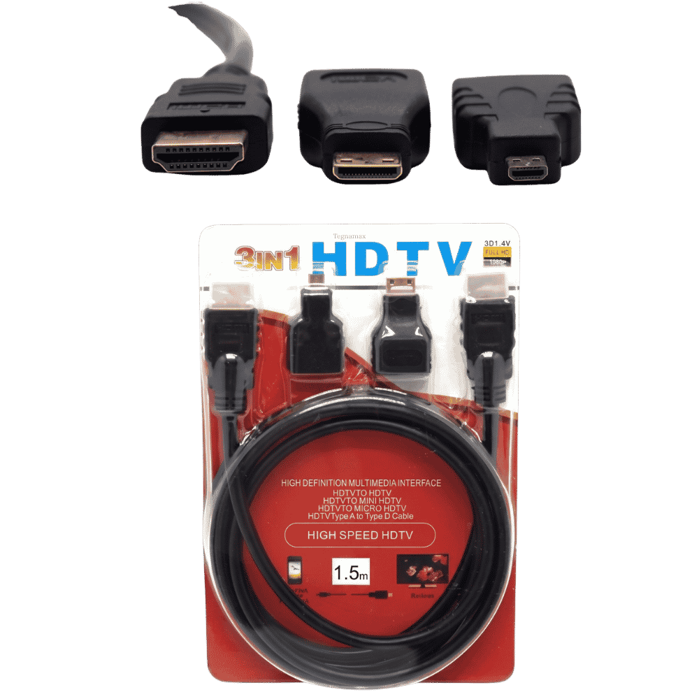 Cable HDMI con adaptadores Mini HDMI y Micro HDMI de 1,5 m