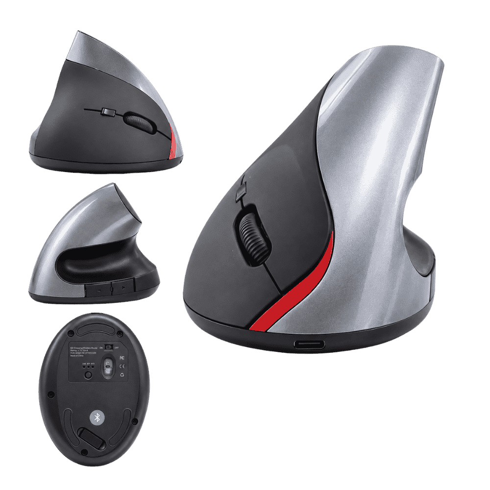 Mouse vertical Bluetooth recargable negro visto de frente