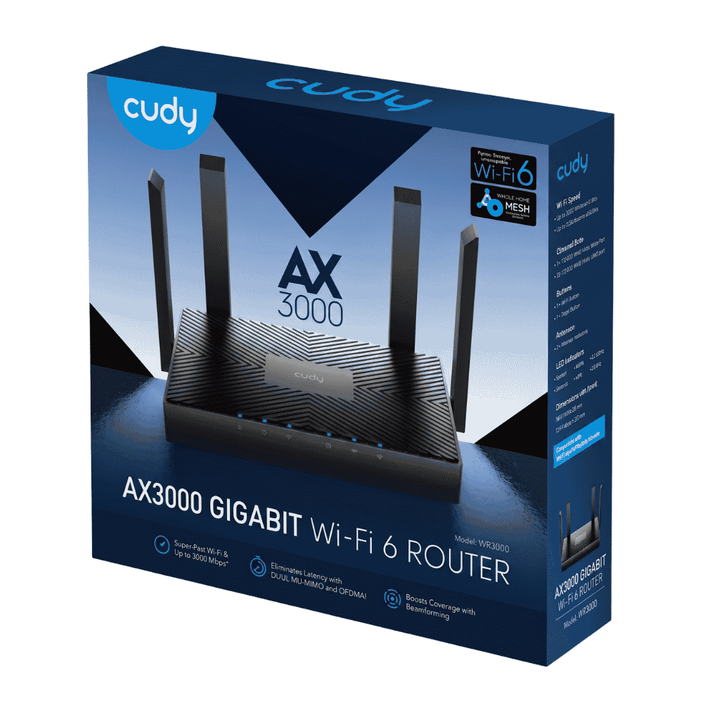 Router Cudy WR3000S AX3000 WiFi 6 blanco con cuatro antenas