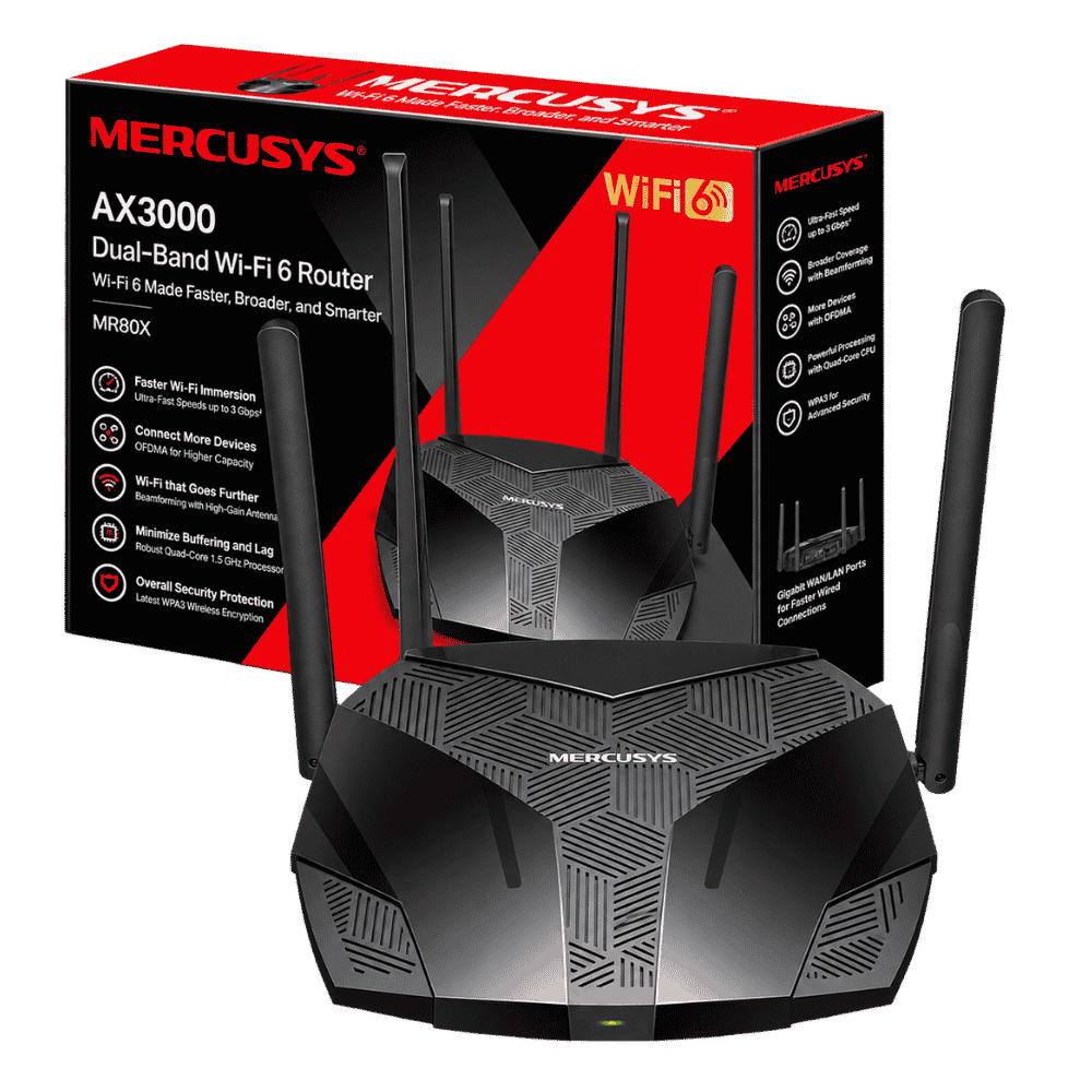 Router Mercusys MR80X WiFi 6 AX3000 en vista principal