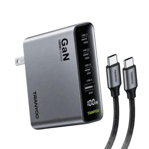 Cargador TRANYOO 100W Pantalla 3 USB-C + 1 USB-A con Cable