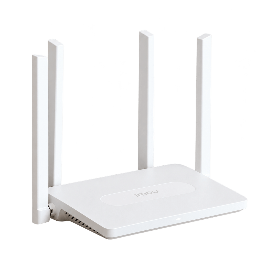 Router Imou HR12G blanco con 4 antenas y logo Imou vista frontal